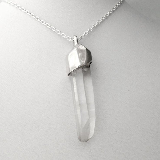Large Natural White Crystal Pendant w/ Sterling Silver Cap