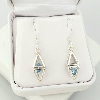 Octahedron Cage Earrings with 4mm natural stones