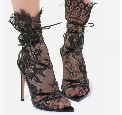 Black Lace Floral Heel Socks