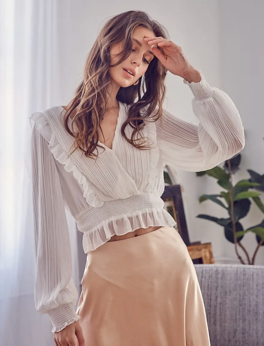 Pleated Off White Blouse