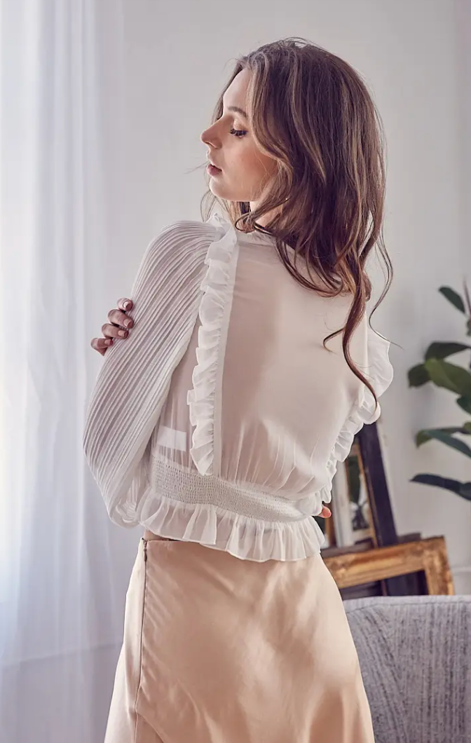 Pleated Off White Blouse